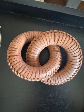 Braided Leather Wrapped Hoop - Brown